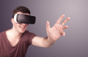 Man wearing virtual reality goggles