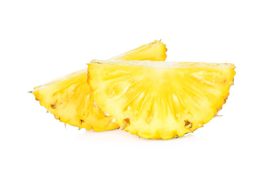 Two slices of pineapple fruits isolated on white background