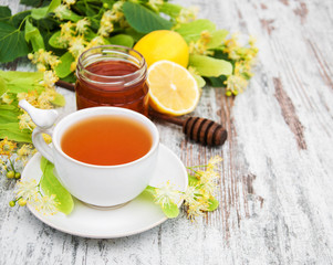 cup of herbal tea with linden flowers