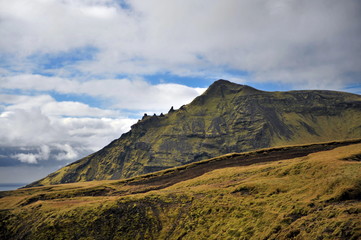 Iceland. Beautiful mountain scenery in rainy weather