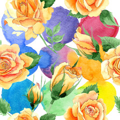 Wildflower yellow tea-hybrid roses flower pattern in a watercolor style isolated. Full name of the plant: rosa. Aquarelle wild flower for background, texture, wrapper pattern, frame or border.