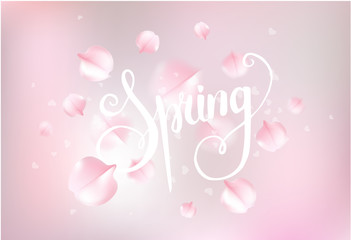 Pink sakura falling petals background. Vector illustration