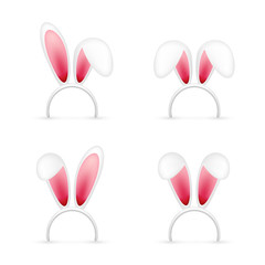 Easter Bunny Ears. Pink and White Mask with Rabbit Ear. Spring Seasonal Cute Hat. April, March Holidays.