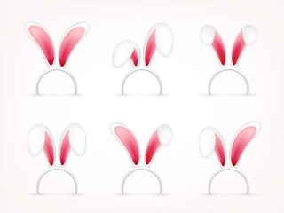 Easter Bunny Ears. Pink and White Mask with Rabbit Ear. Spring Seasonal Cute Hat. April, March Holidays.