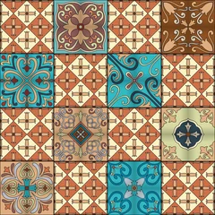 Wall murals Moroccan Tiles Seamless pattern with portuguese tiles in talavera style. Azulejo, moroccan, mexican ornaments.