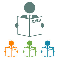 Icono plano hombre buscando empleo en varios colores
