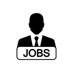 Icono plano hombre con letrero JOBS en color negro