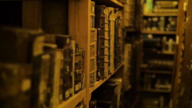 Bookshelves in old library with lots of books