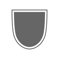 Shield shape icon. Gray label sign, isolated on white background. Symbol of protection, arms, security, safety. Flat retro style design. Element vintage heraldic emblem. Vector illustration