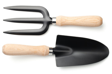 Garden Shovel and Fork Isolated on White Background