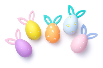 Easter Eggs with Bunny Ears Isolated on White Background