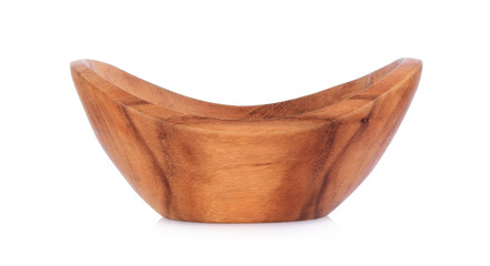 A curved wooden bowl isolated on white background.