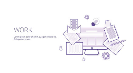 Work Business Office Occupation Web Banner Template With Copy Space Thin Line Vector Illustration