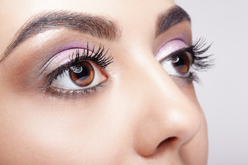 Obraz premium Kobiece okolice oczu i brwi z dziennym makijażem