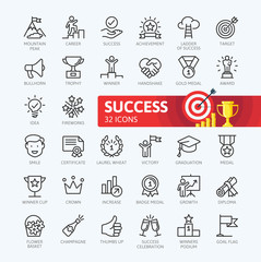 Sussess, awards, achievment elements - minimal thin line web icon set. Outline icons collection. Simple vector illustration.