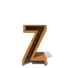 Conceptual wood or wooden brown font or type, timber or lumber industry piece isolated on white background. Educative hadwood material, smooth surface pine handmade sculpted object as 3D illustration