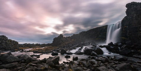 Beautiful Waterfall Oxarafoss in southern Iceland