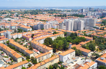 Fototapeta na wymiar The bird's eye view of the residential quarters of Lisbon. Portugal