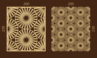 Laser cutting set. Woodcut vector panel. Plywood lasercut eastern design. Hexagonal seamless pattern for printing, engraving, paper cutting. Stencil ornament.