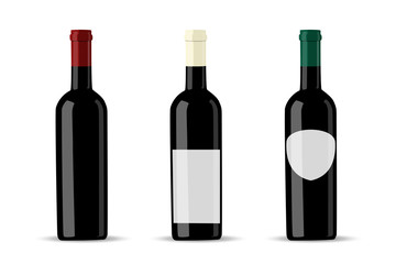 Vector dark bottle set template. Empty label for packaging design.