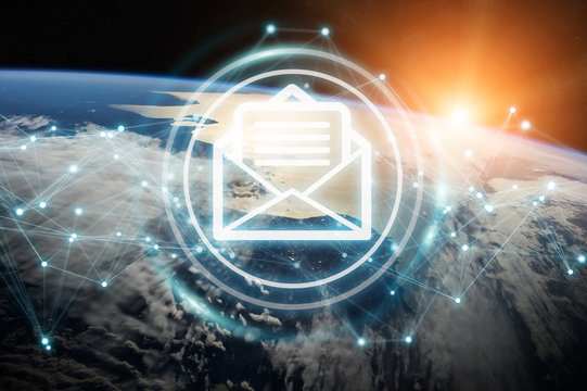 Emails exchanges on planet Earth 3D rendering