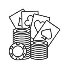 Casino chips stack with playing cards linear icon