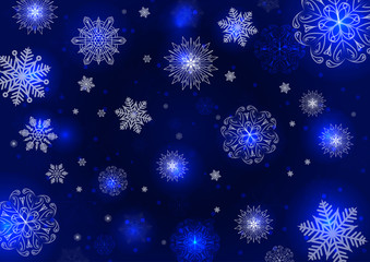 Snowflakes on a dark blue background. Vector Illustration