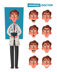 Smart doctor. Funny character design. Cartoon vector illustration