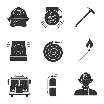Firefighting glyph icons set