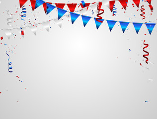 Obraz premium Red White blue confetti concept design Memorial Day greeting background. Celebration Vector illustration.
