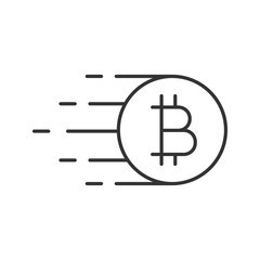 Obraz premium Flying bitcoin linear icon