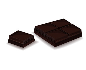 Realistic vector illustration, set of broken chocolate bars on white