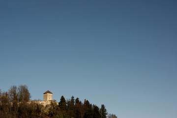 A european medeival watchtower in the winter sun