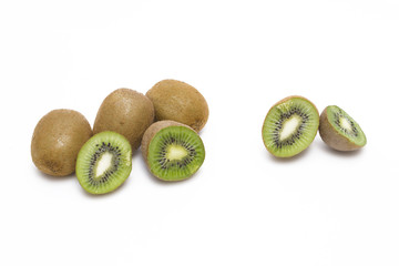 Kiwi on white background. Fruits on a white background. Cut kiwi on a white background.