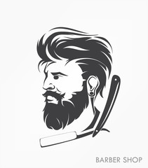 vintage barber shop emblem label badge with beard