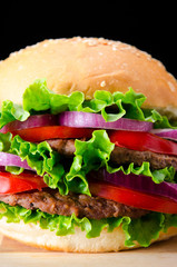 Burger served in bun in nutrition fast food concept