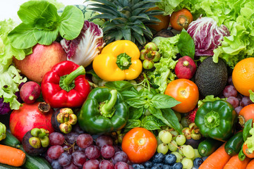 Tropical fresh fruits and vegetables organic for healthy lifestyle, Arrangement different...