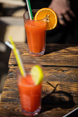 Alcohol bloody mary cocktail on beach bar