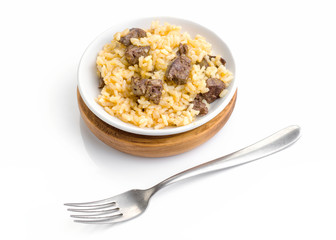 homemade rice ration with metal fork
