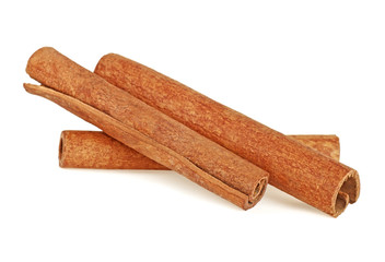 Fragrant cinnamon sticks isolated on white background. Dried cinnamon.