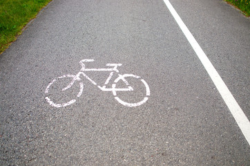 Bicycle sign of cycle trail on the road of bike path