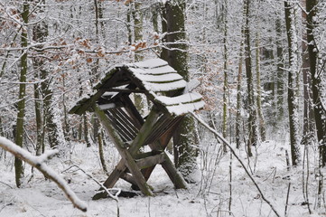 Stary paśnik zimową porą 
