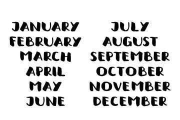 Obraz premium Handwritten names of months. calendar template.