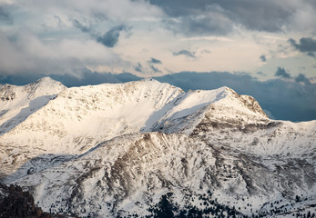 High mountains ridge in the Alps. Beautiful natural landscape in the winter time