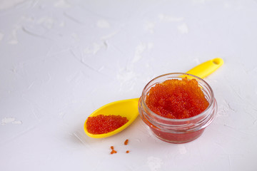 tasty red caviar is a real imitation of iodine with a festive meal pancakes Mardi Gras celebration