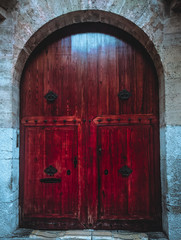 Ancient fantasy mysterious red wooden door