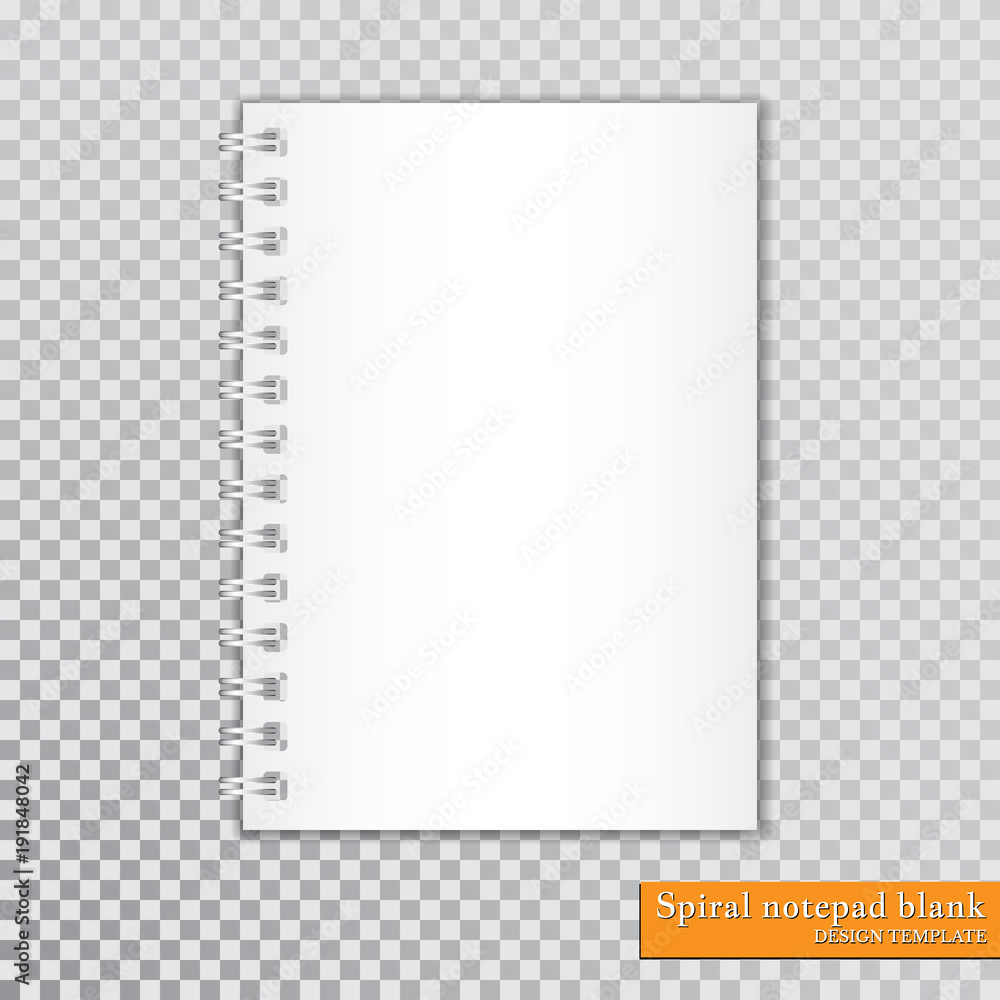 Poster realistic spiral notepad blank on transparent background. vector