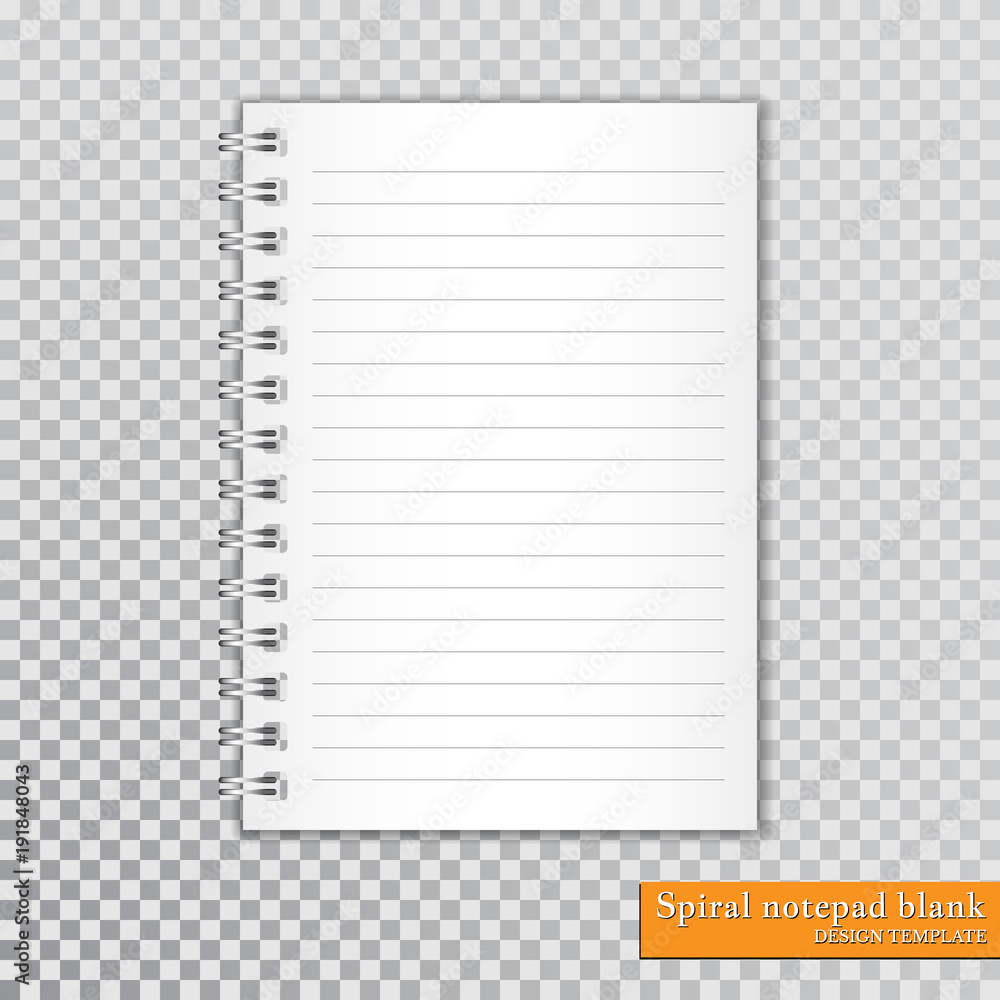 Poster realistic spiral notepad blank on transparent background. vector