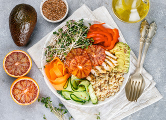 Healthy Buddha bowl with grilled chicken