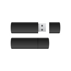 Black USB pen drives on white background vector